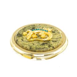 Зеркальце круглое из змеевика с круглой ящерицей цвет золото — 
