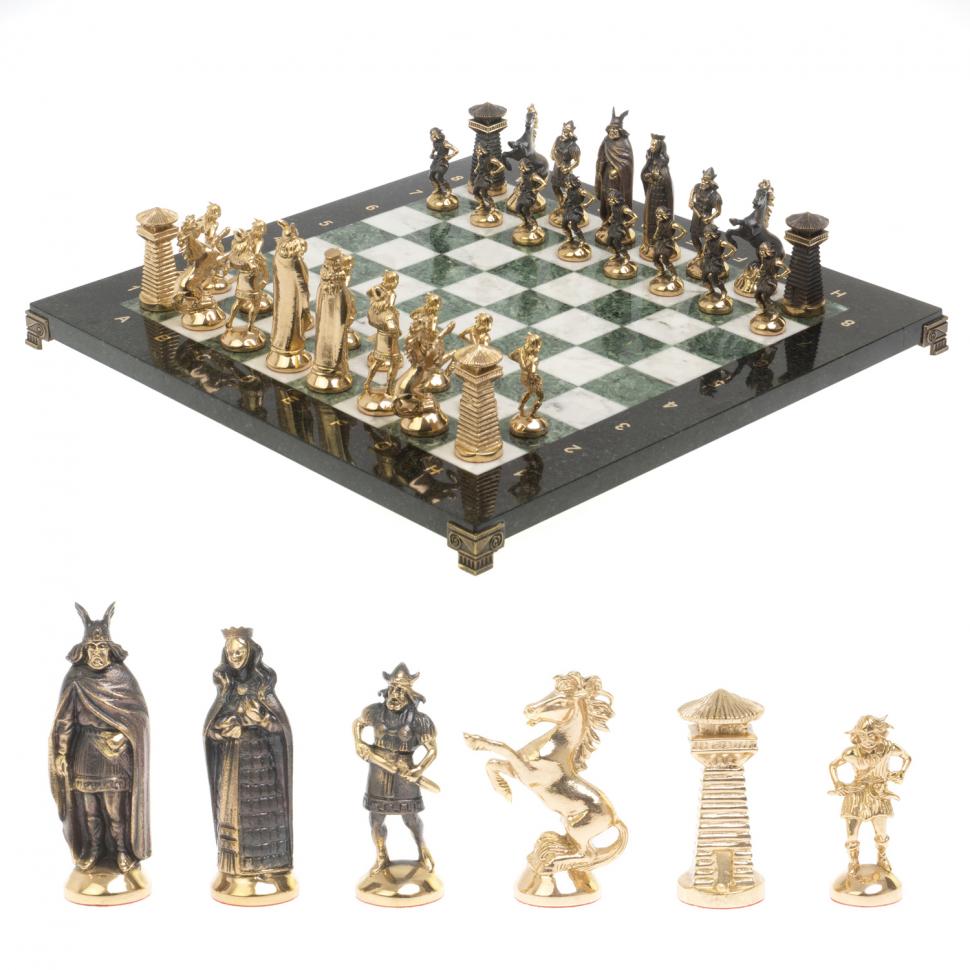 Шахматы из бронзы "Викинги" мрамор змеевик фото 1 — 