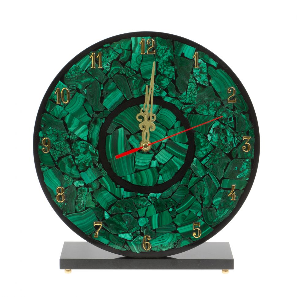 Часы настольные из малахита "Мозайка" 26,5х8х28 см фото 1 — 