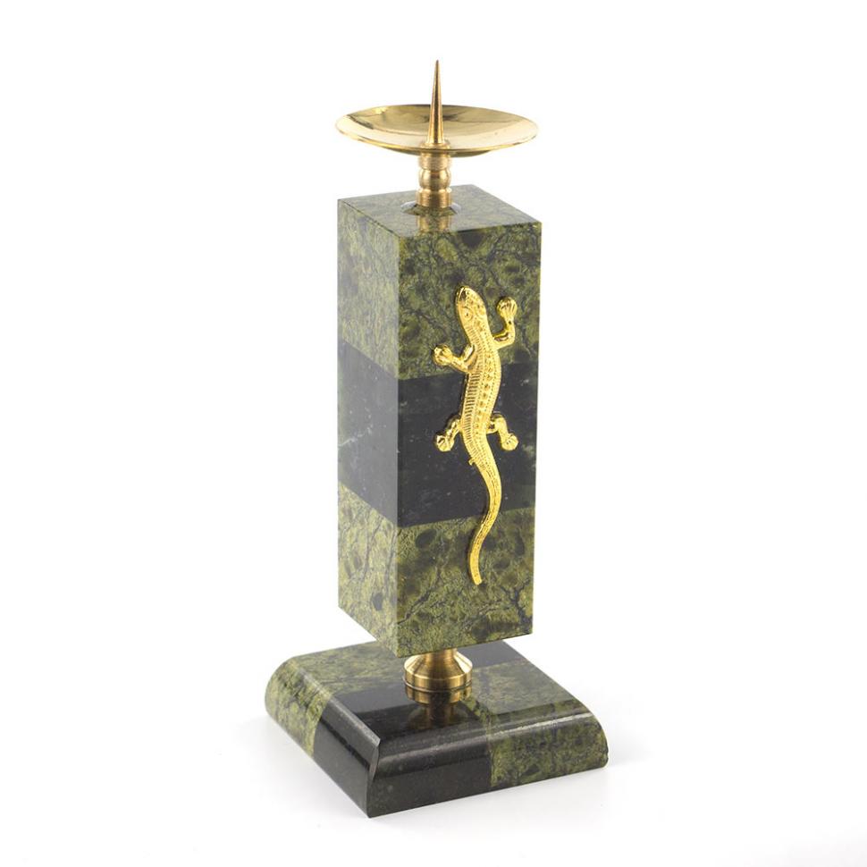 Подсвечник с ящерицей камень змеевик фото 1 — 
