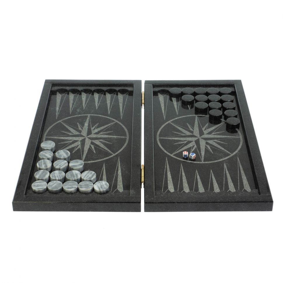 Нарды с гравировкой "Холмы / Роза ветров" камень гранит фото 1 — 