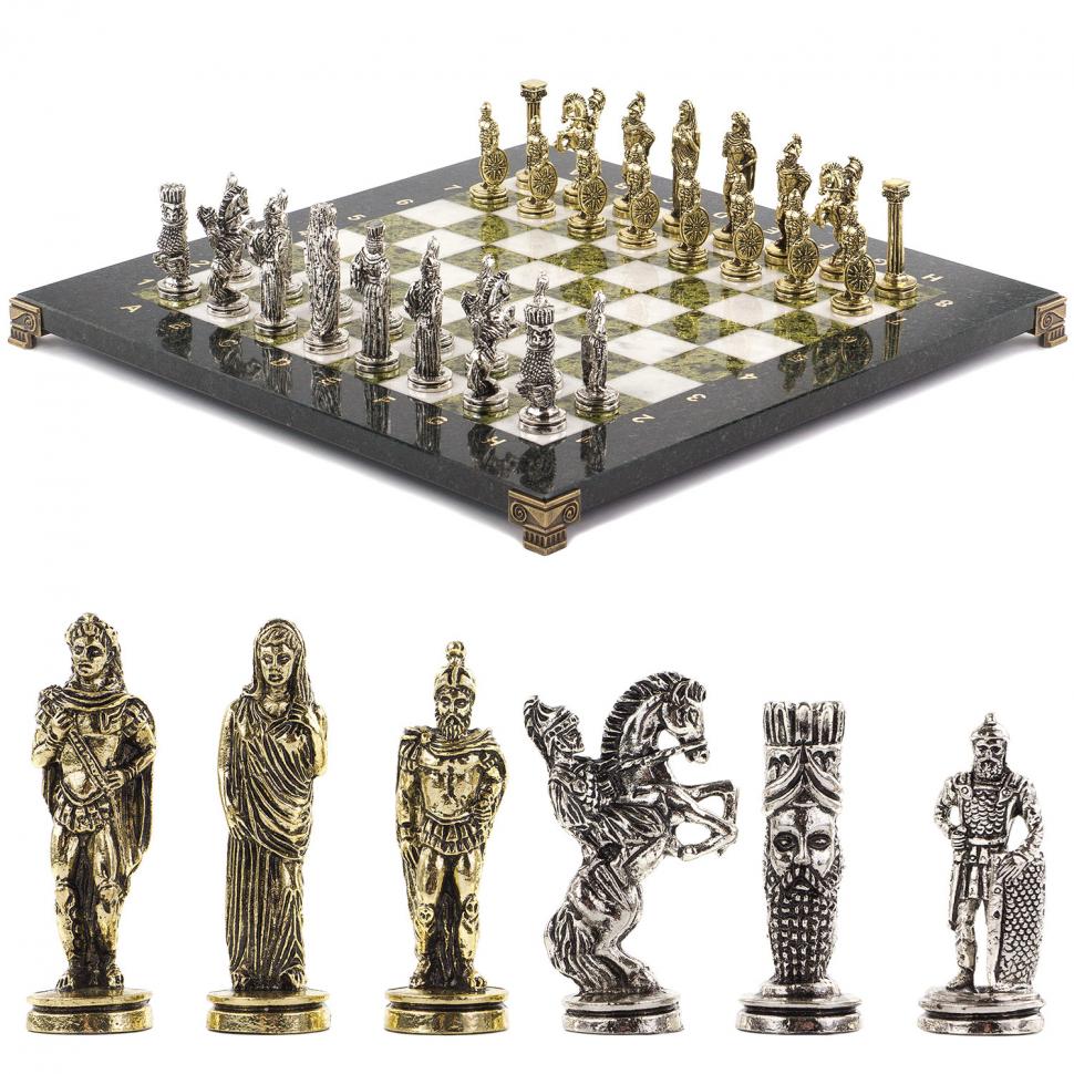 Шахматы декоративные "Александр Македонский" доска 36х36 см мрамор змеевик фото 1 — 