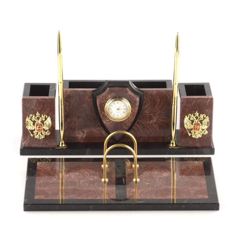 Письменный набор "Щит" из камня лемезит фото 1 — 