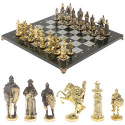 Шахматы подарочные &quot;Богатыри&quot; из змеевика и серого мрамора 44х44 см — 
