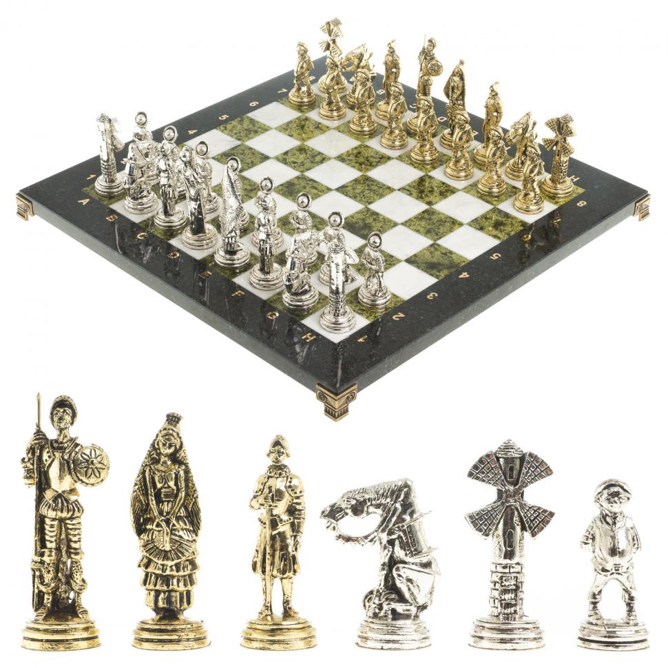 Шахматы "Дон Кихот" доска 40х40 см камень мрамор змеевик фото 1 — 