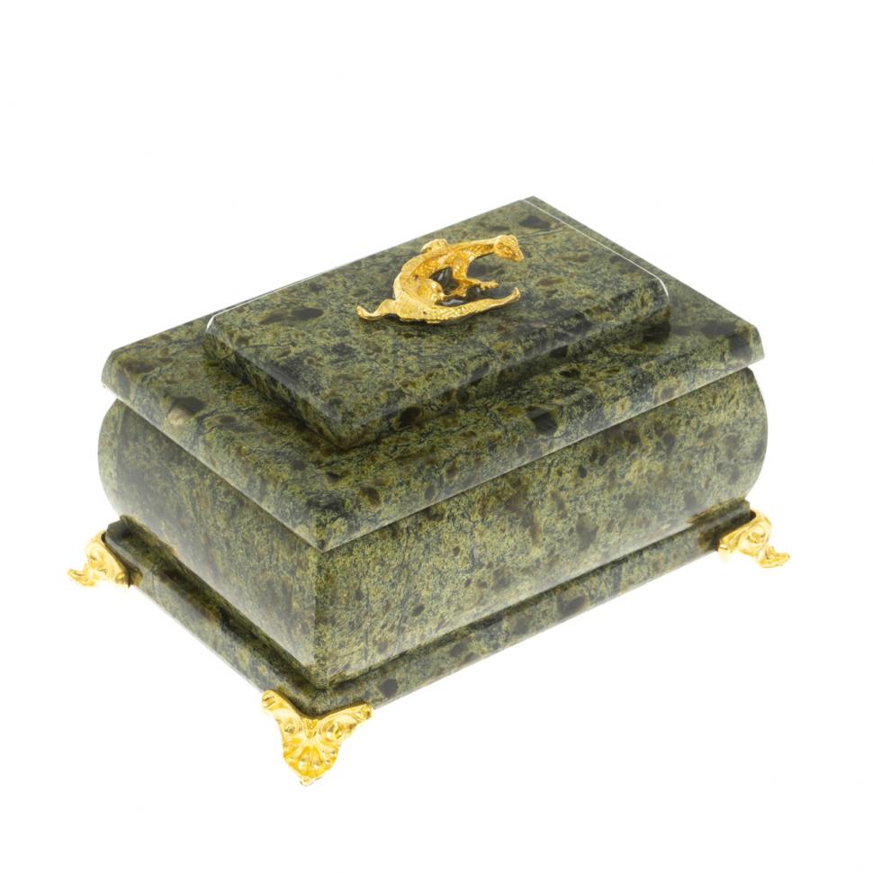 Шкатулка с зеркалом на ножках камень змеевик 10х7х6 см фото 1 — 