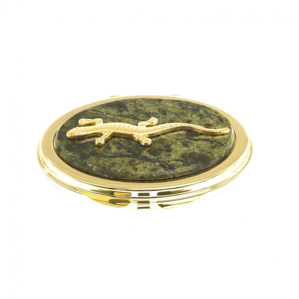 Зеркальце овальное из змеевика с прямой ящерицей цвет золото фото 1 — 