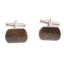 Запонки камень тигровый глаз закругленные — 