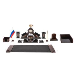 Письменный набор из лемезита &quot;Герб РФ&quot; с лотком для бумаг и ковриком — 
