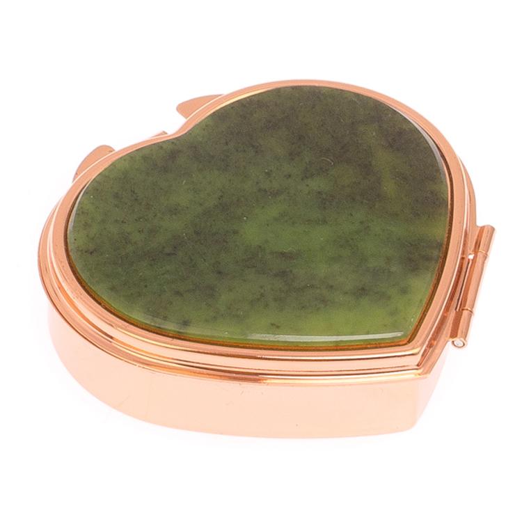 Таблетница "Сердце" на 3 отделения камень нефрит цвет красное золото фото 1 — 