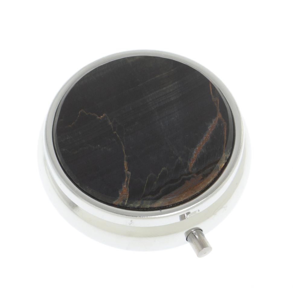 Таблетница на 3 отсека камень соколиный глаз цвет серебро фото 1 — 