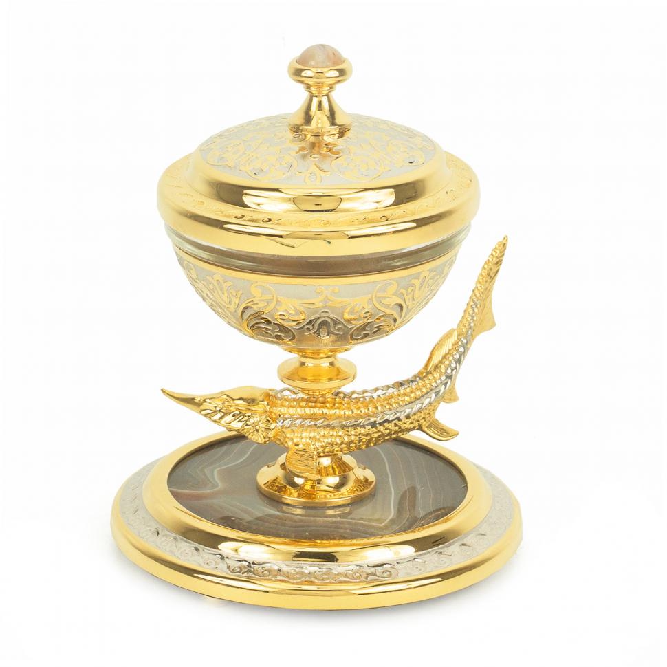 Икорница "Стерлядка" камень агат в подарочной упаковке Златоуст фото 1 — 