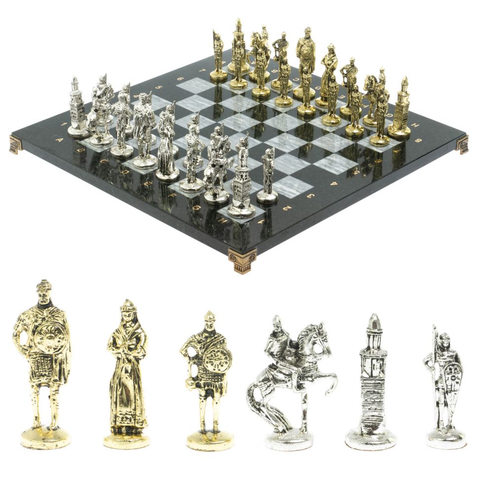 Шахматы подарочные "Русь" доска 40х40 см из серого мрамора фото 1 — 