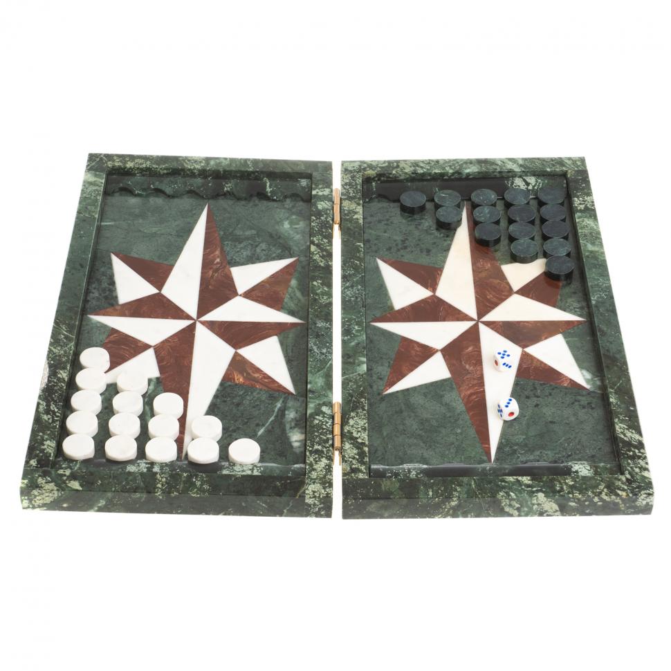 Каменные нарды "Звезда" белый мрамор / лемезит фото 1 — 