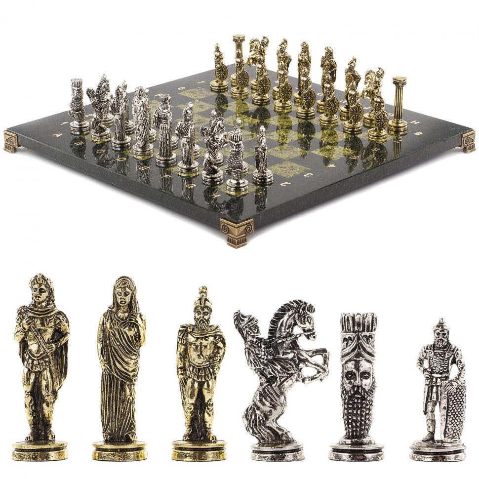 Шахматы сувенирные Александр Македонский" доска 36х36 см камень змеевик фото 1 — 