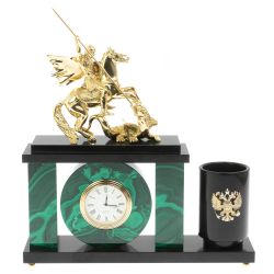 Настольный мини- набор из малахита &quot;Георгий Победоносец&quot; — 