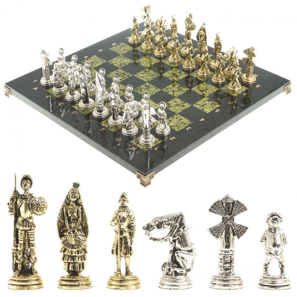 Шахматы "Дон Кихот" доска 40х40 см камень змеевик фото 1 — 