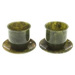 Кофейная пара камень нефрит (2 чашки, 2 блюдца) — 