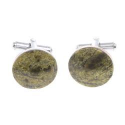 Запонки камень змеевик круглые — 
