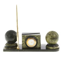 Мини-набор с часами &quot;Два шара&quot; из камня змеевик — 