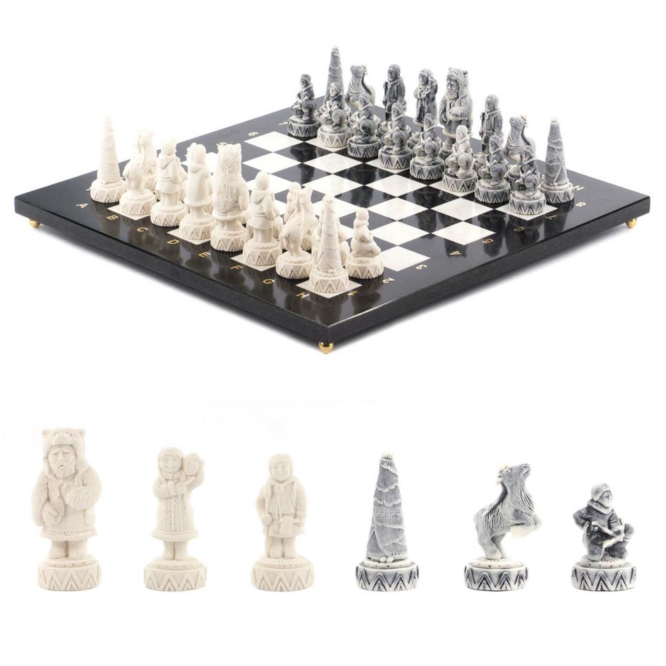 Шахматы сувенирные "Северные народы" доска 40х40 см камень мрамор фото 1 — 