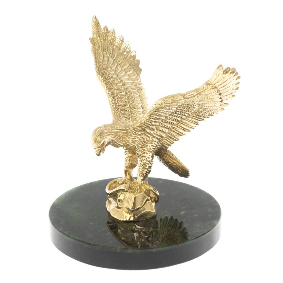 Бронзовая статуэтка "Орел" на нефрите и долерите 9х9х10 см фото 1 — 