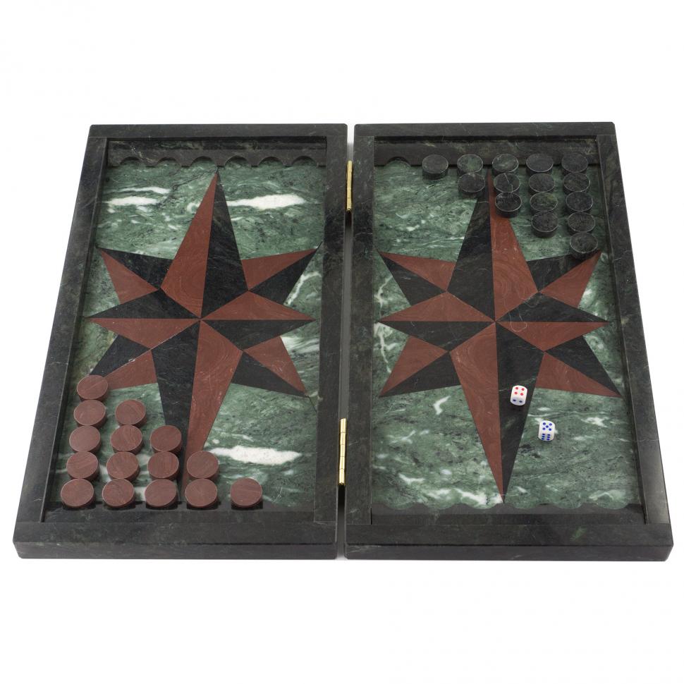 Подарочные нарды из камня "Звезда" змеевик и лемезит фото 1 — 