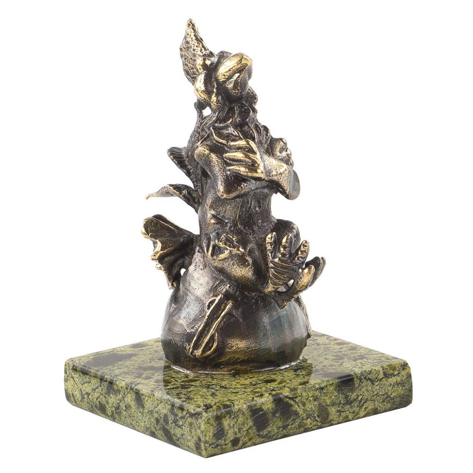 Статуэтка "Петух на мешке с деньгами" из бронзы и змеевика фото 1 — 