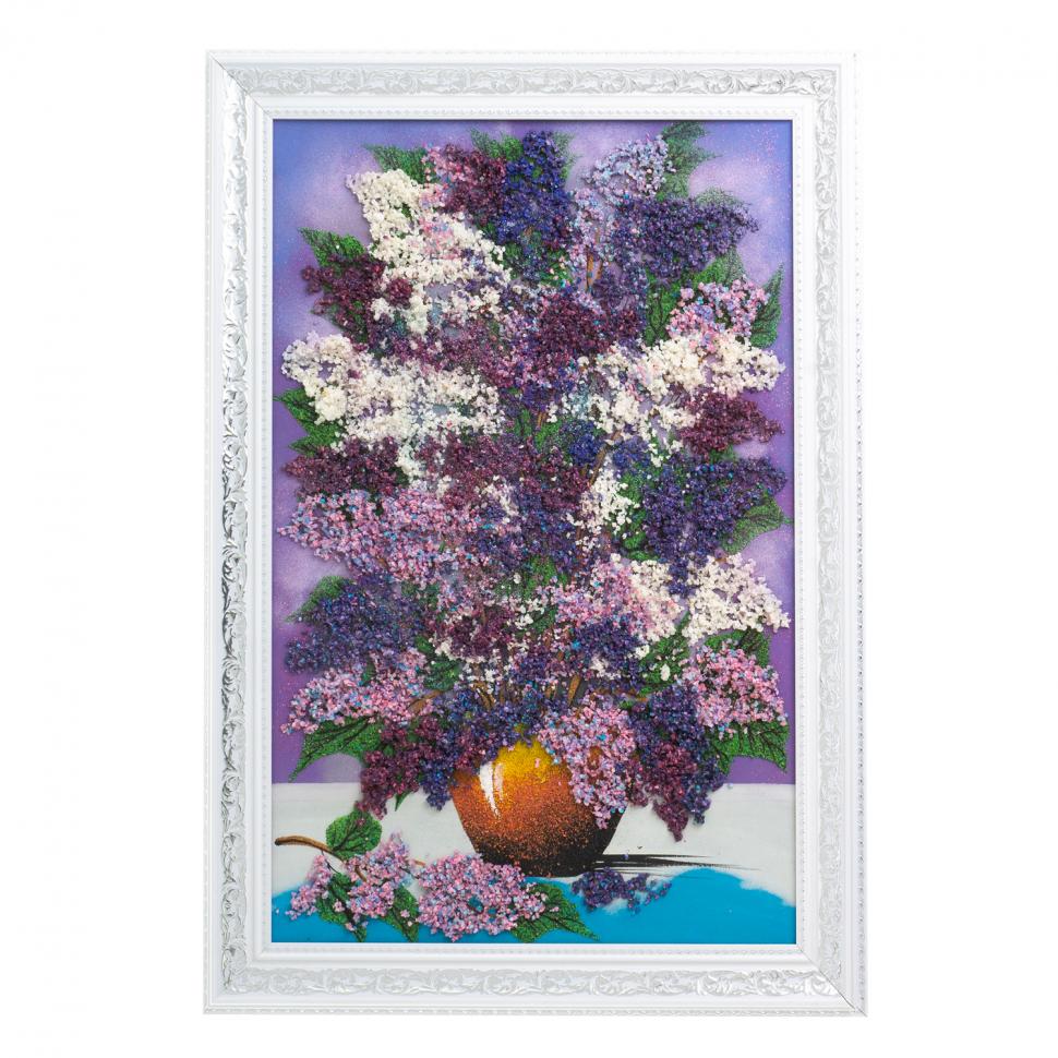 Картина из каменной крошки "Букет сирени" багет 49х69 см сиреневый фон фото 1 — 