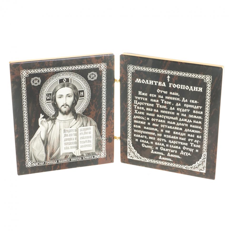Икона складная "Спаситель" камень обсидиан фото 1 — 