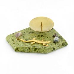 Подсвечник из натурального камня змеевик с ящерицей — 