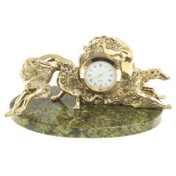 Часы из бронзы &quot;Русские борзые собаки&quot; на подставке из змеевика — 