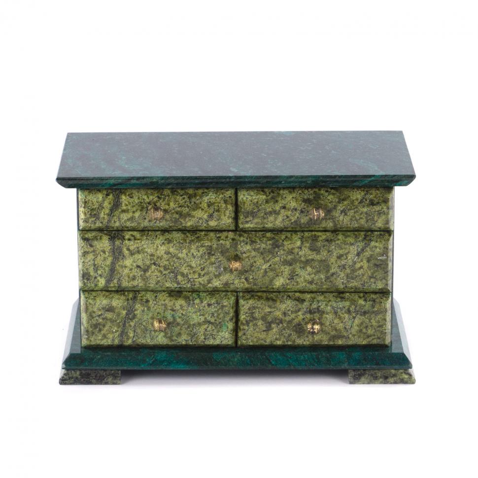 Ларец "Комод" 5 ящиков змеевик 21x12x16 см фото 1 — 