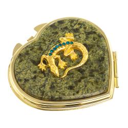 Зеркало &quot;Сердце&quot; из змеевика с круглой ящерицей цвет золото — 