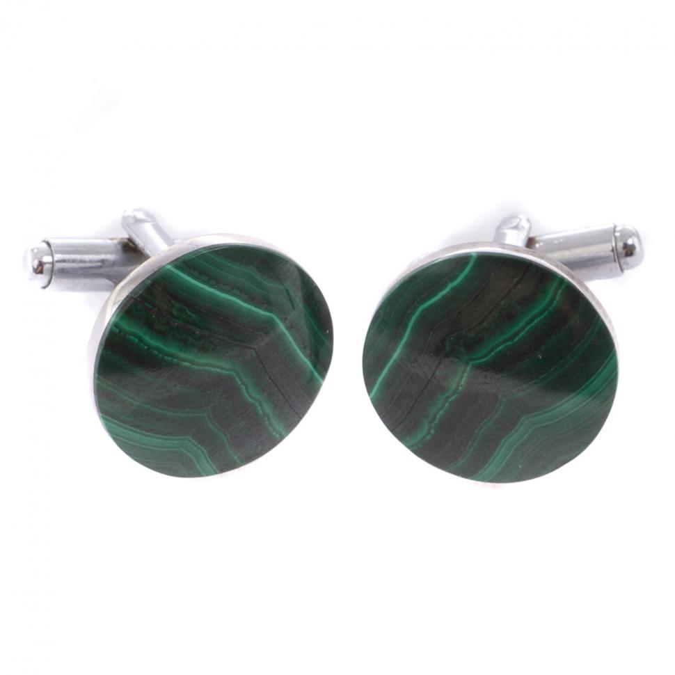 Запонки круглые камень малахит фото 1 — 