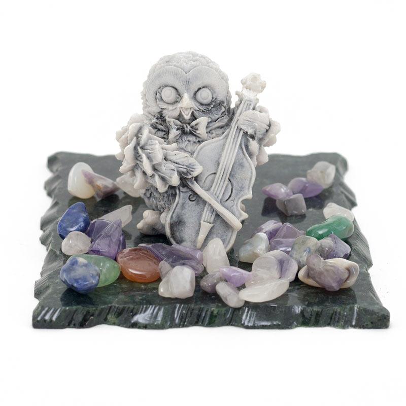 Сувенир из мрамолита "Сова-музыкант" фото 1 — 