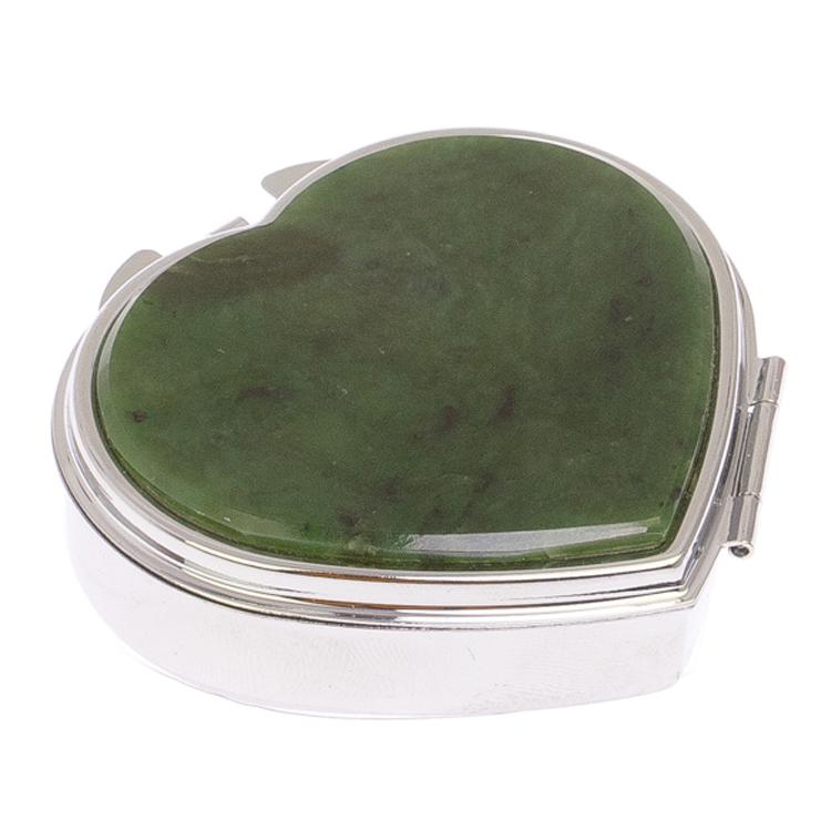 Таблетница "Сердце" на 3 отделения камень нефрит цвет серебро фото 1 — 