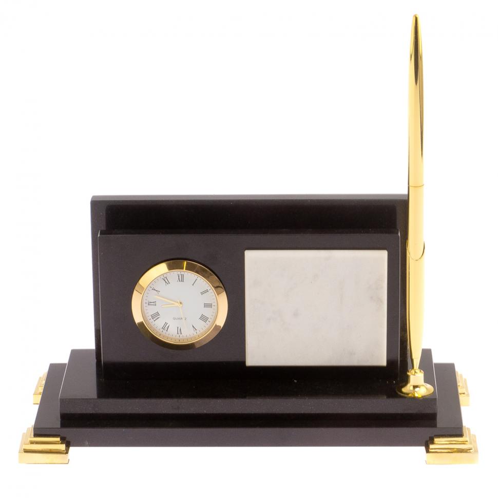 Визитница с часами "Стандарт" долерит мрамор фото 1 — 