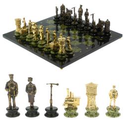 Шахматы подарочные &quot;Железнодорожники&quot; из бронзы и змеевика 48х48 см — 