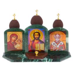 Икона с подсвечником Триптих змеевик лемезит 33,5х9,5х24 см — 