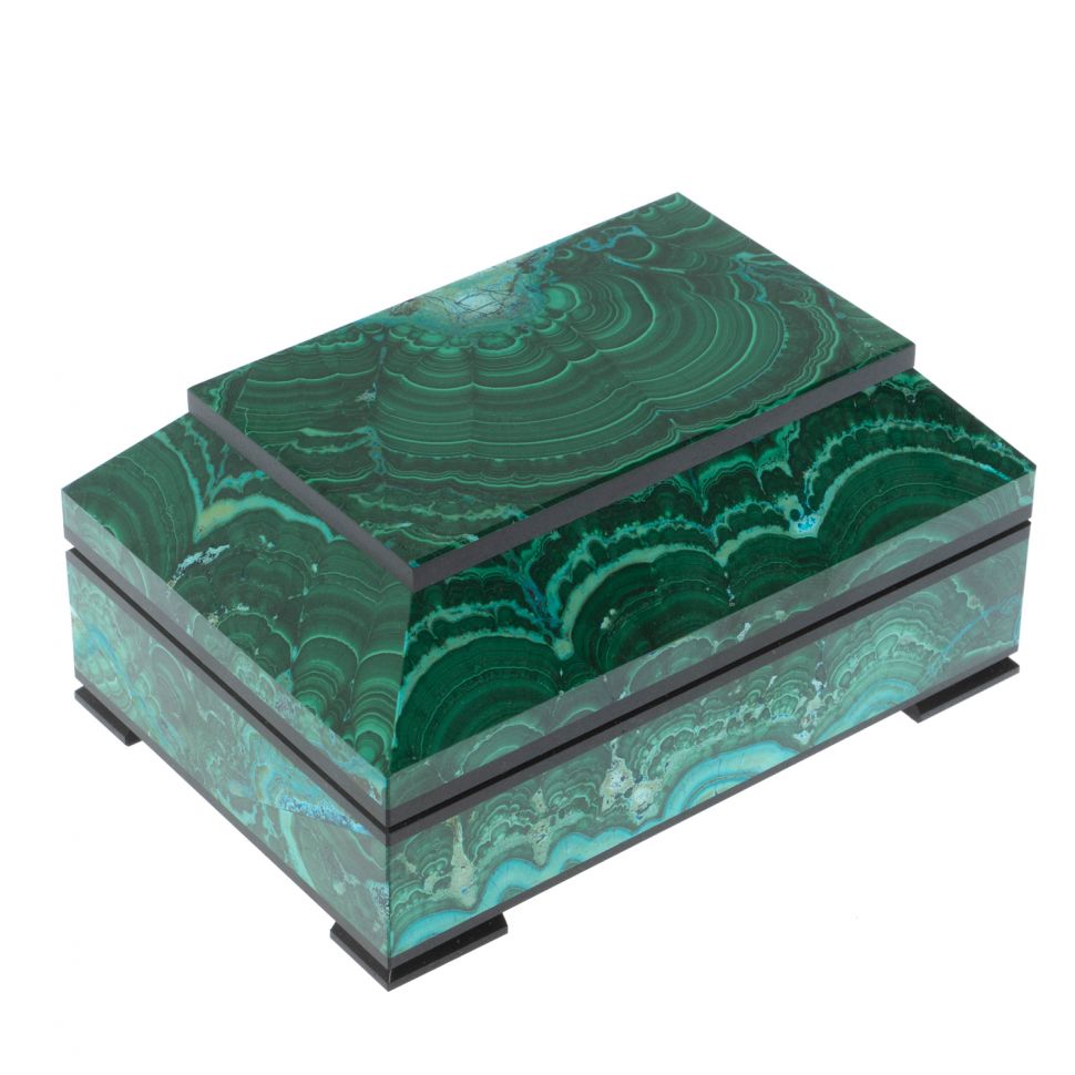 Ларец из малахита с хризоколлой "Желание" 13х9х6,5 см фото 1 — 