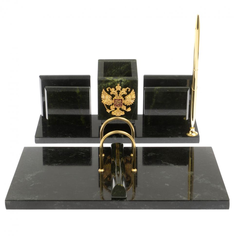 Письменный настольный набор "Менеджер" из змеевика с гербом РФ фото 1 — 