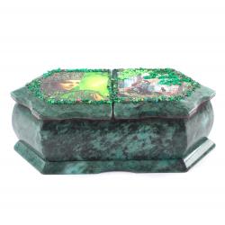 Шкатулка из камня змеевик &quot;Хозяйка медной горы / Утро в сосновом лесу&quot; 20х10х7,5 см — 