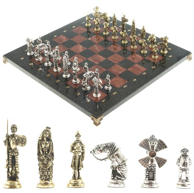 Шахматы "Дон Кихот" доска 36х36 см камень лемезит змеевик фото 1 — 