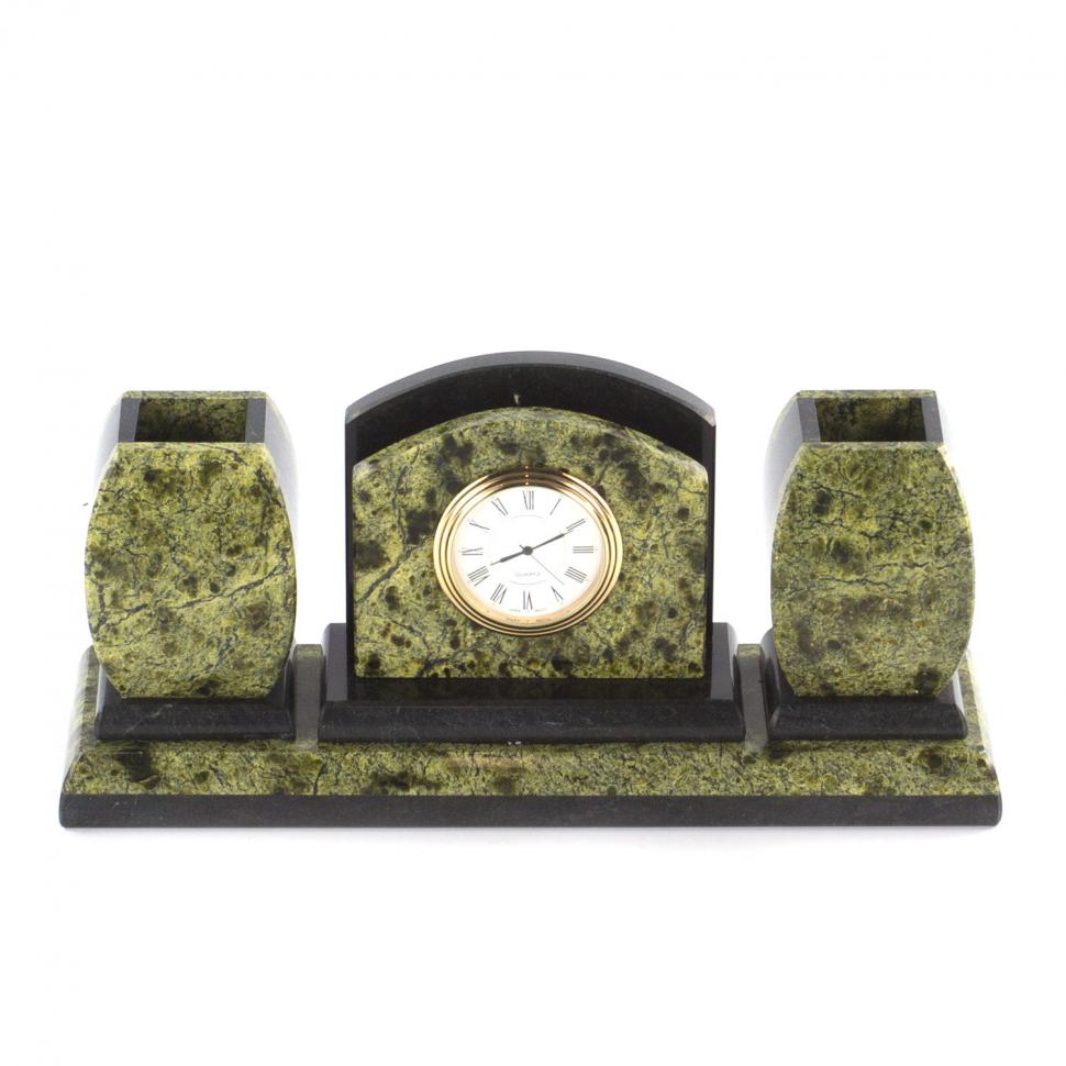 Офисный письменный набор с часами камень змеевик фото 1 — 