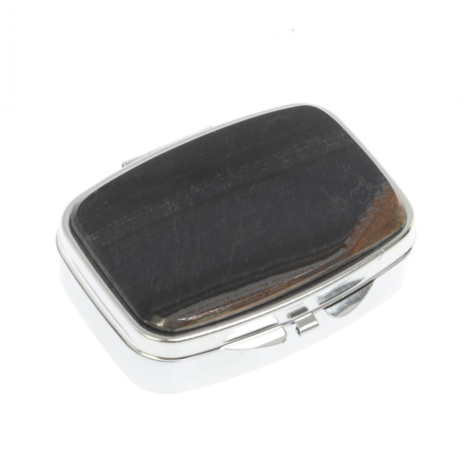 Таблетница на 2 отделения камень соколиный глаз цвет серебро фото 1 — 