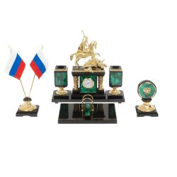 Настольный набор из малахита &quot;Георгий Победоносец&quot; — 