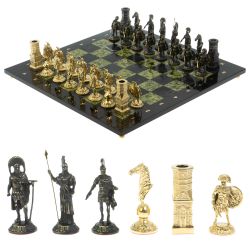 Шахматы &quot;Спарта&quot; из бронзы и змеевика доска 40х40 см — 