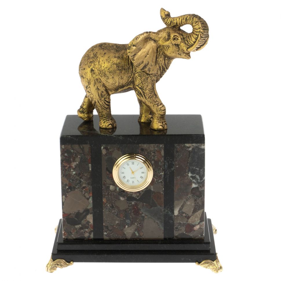 Часы "Слон" из камня конгломерат фото 1 — 