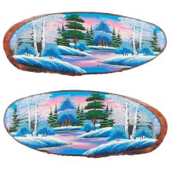 Панно на срезе дерева &quot;Зима&quot; горизонтальное 75-80 см каменная крошка — 